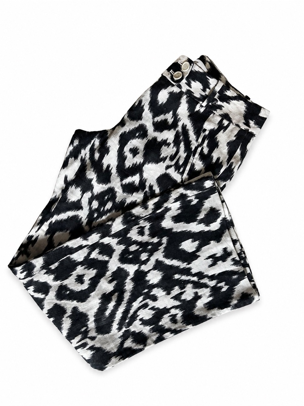 LOFT Black and White Print 100% Linen Pants Wide Leg Size 4 Transition to Fall